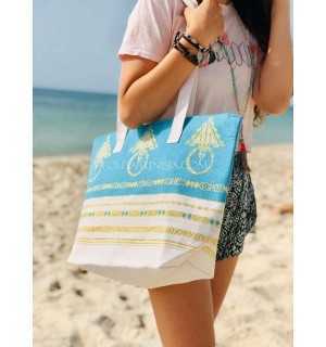 Beach bag towel khlela Azure blue Fouta Tunisia - 2 2