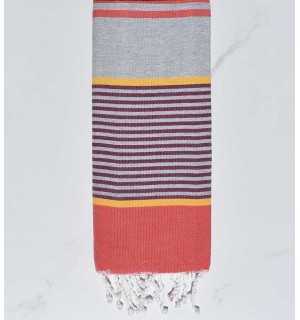Gray, yellow, purple and red kid beach towel Fouta Tunisia - 1