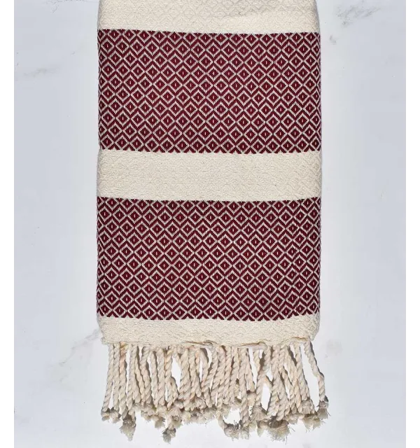 Beach towel chevron burgundy red Fouta Tunisia - 1