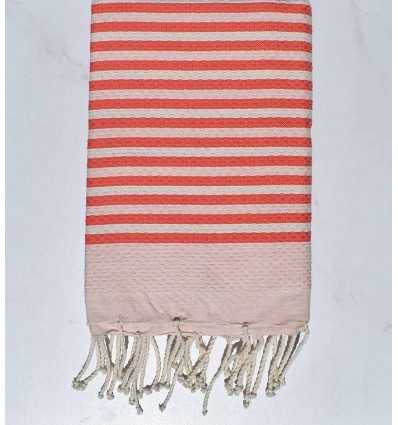 Fouta honeycomb striped 1 cm coral pink color