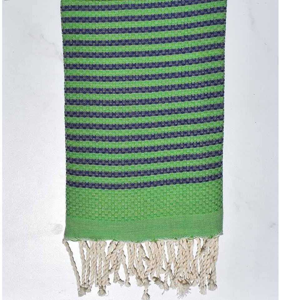 Fouta nid d'abeille zèbre vert et bleu foncé  - 1