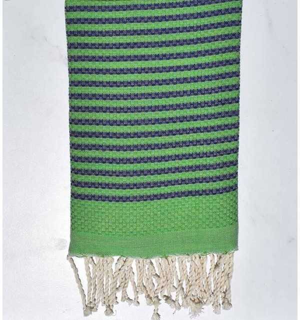 Fouta nid d'abeille zèbre vert et bleu foncé  - 1