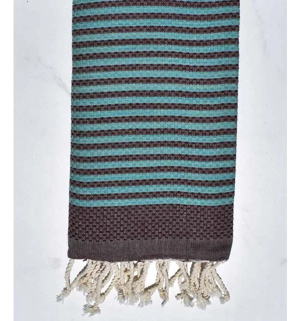 honeycomb beach towel with stripes 1 cm dark turquoise color  - 1