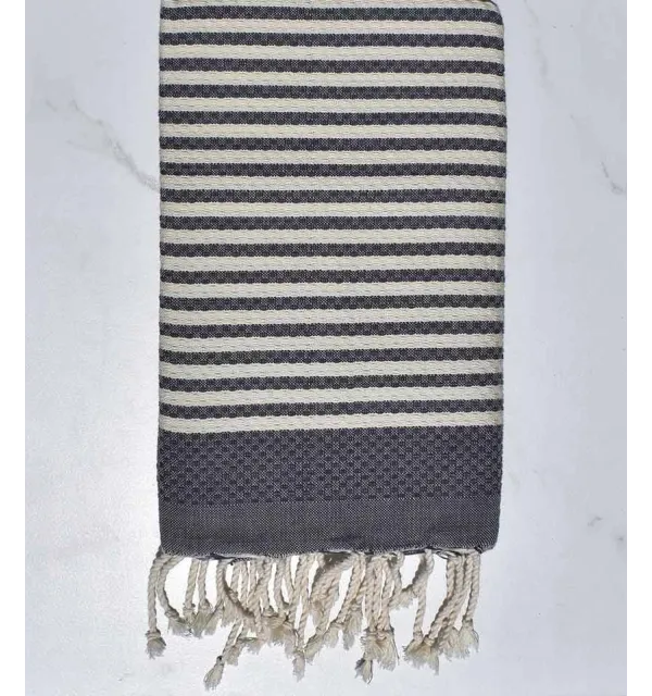 Zebra Cream and slate white beach towel Fouta Tunisia - 1