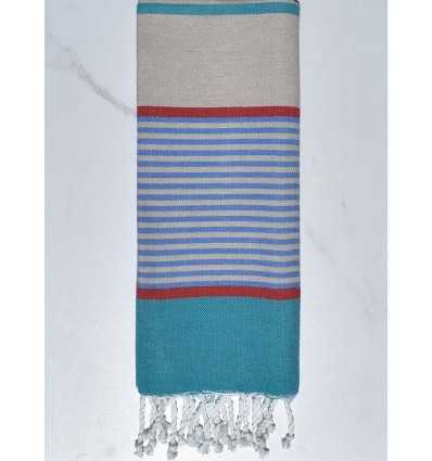 Greige, blue, red and blue kid beach towel