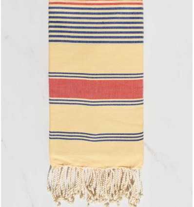  cream yellow, jean blue and coral red dina beach towel