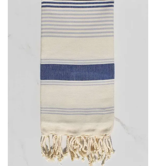 Cream white, jean blue and smoke blue beach towel Fouta Tunisia - 1