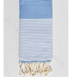 Honeycomb very light azure beach towel Fouta Tunisia - 1