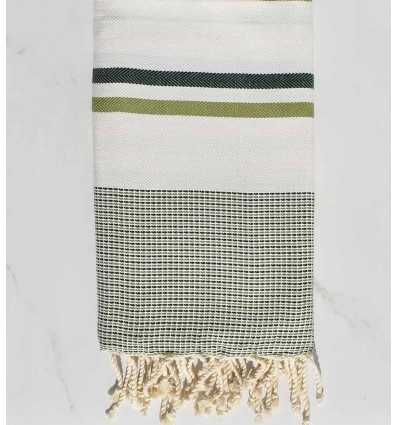 Milk white forest green and olive green beach towel