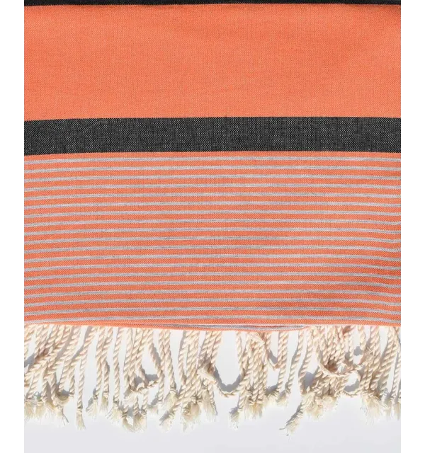 Throw 1.40m / 2.50m color coral orange and black gray Fouta Tunisia - 1