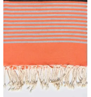 Throw 1.40m / 2.50m color coral orange and black gray Fouta Tunisia - 1 2