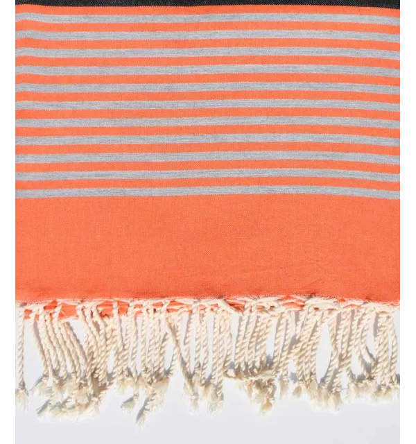Throw 1.40m / 2.50m color coral orange and black gray Fouta Tunisia - 2