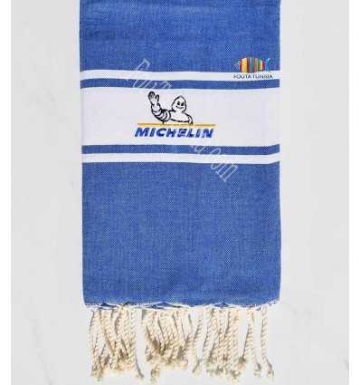  Flat beach towel Fouta blue jeans with embroidery Michelin