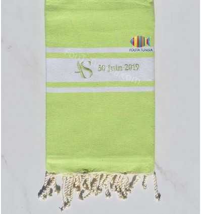 personalized light green flat beach towel for a wedding