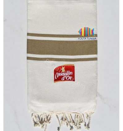 cream white beach towel strips khaki embroidered  moulin d'or