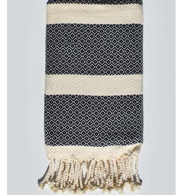Cream white and midnight blue chevron beach towel Fouta Tunisia - 1