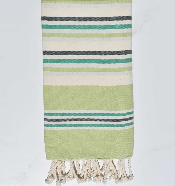 Fouta Flat white cream, green meadow, green and green forest Fouta Tunisia - 1