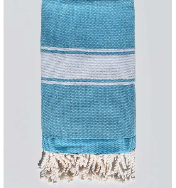 Medium azure blue beach towel sponge Fouta Tunisia - 1