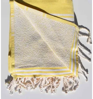 Pale yellow beach towel sponge Fouta Tunisia - 1 2