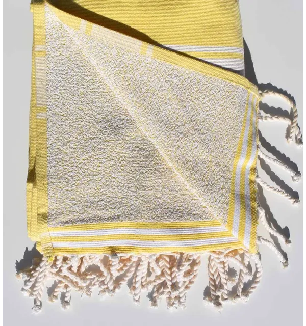 Pale yellow beach towel sponge Fouta Tunisia - 2