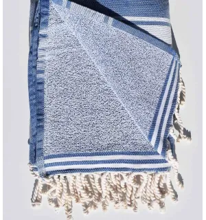 Blue jeans beach towel sponge Fouta Tunisia - 1 2
