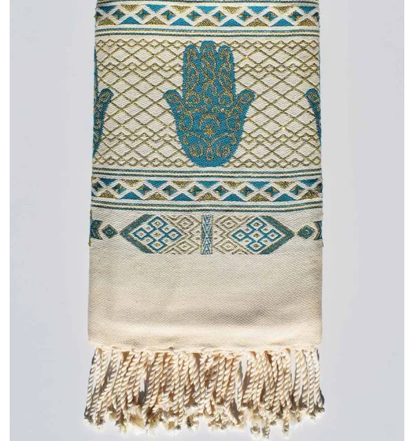 Metallic seaweed khomsa beach towel Fouta Tunisia - 1