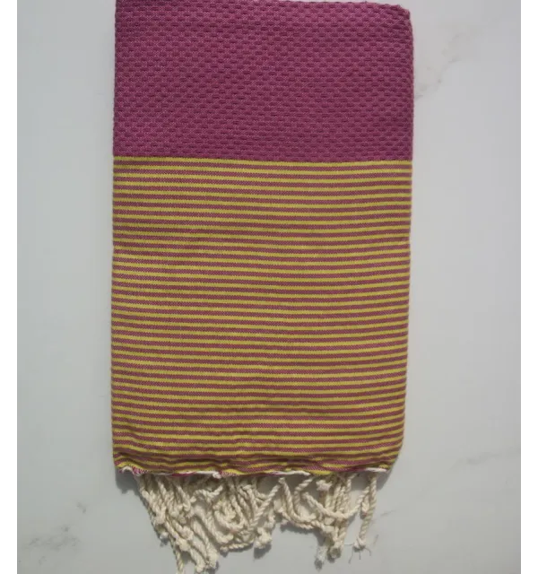 FOUTA NID D'ABEILLE rouge groseille rayée blanc 