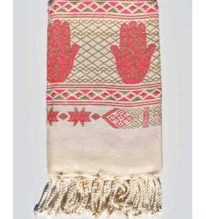 Fuchsia pink khomsa beach towel Fouta Tunisia - 2