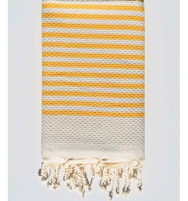 Fouta nid d'abeille rayée 1 cm rayures jaune  - 1