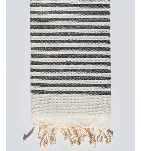 honeycomb light beige beach towel with stripes 1 cm charcoal color  - 1