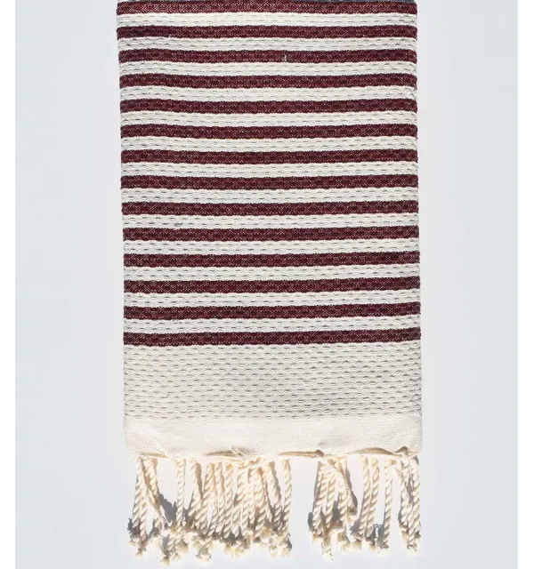 honeycomb light beige beach towel with stripes 1 cm persian plum color  - 1