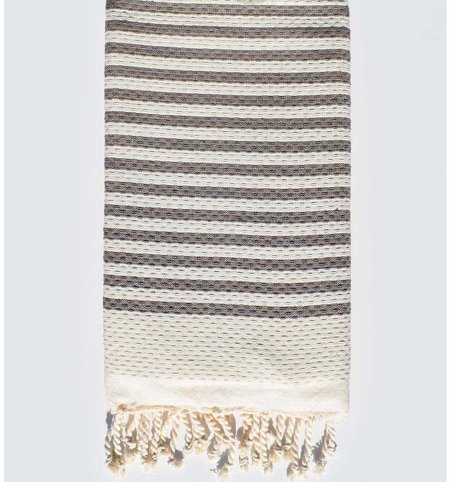 honeycomb light beige with taupe stripes beach towel  - 1