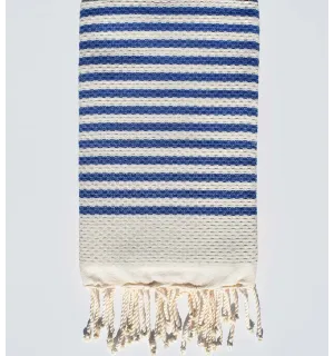 Honeycomb light beige striped 1 cm blue stripes fouta  - 1 2