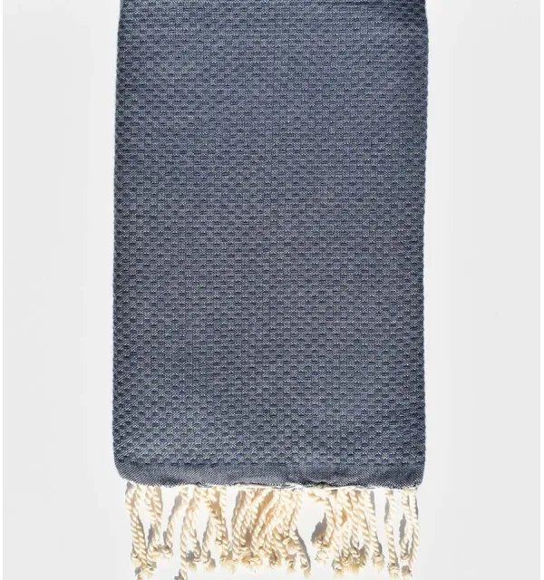 Plain honeycomb light concrete grey beach towel Fouta Tunisia - 1
