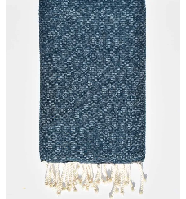 Plain honeycomb jelly bean blue beach towel Fouta Tunisia - 1
