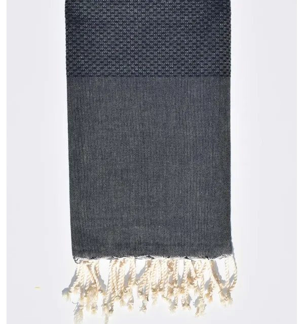 Plain honeycomb denim blue fouta  - 1