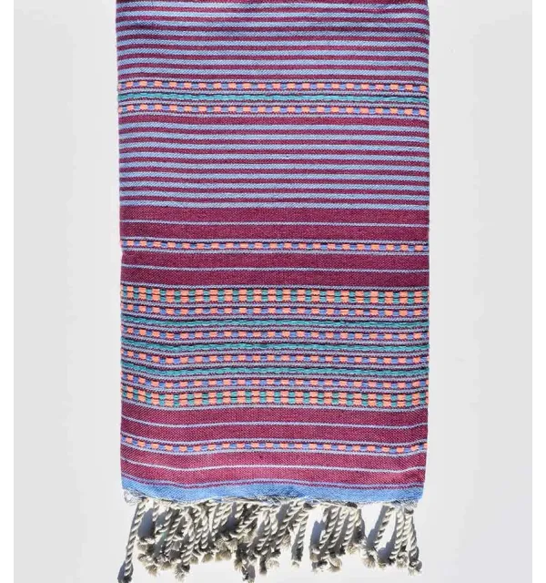 Dark magenta with blue stripes arabesque beach towel Fouta Tunisia - 1