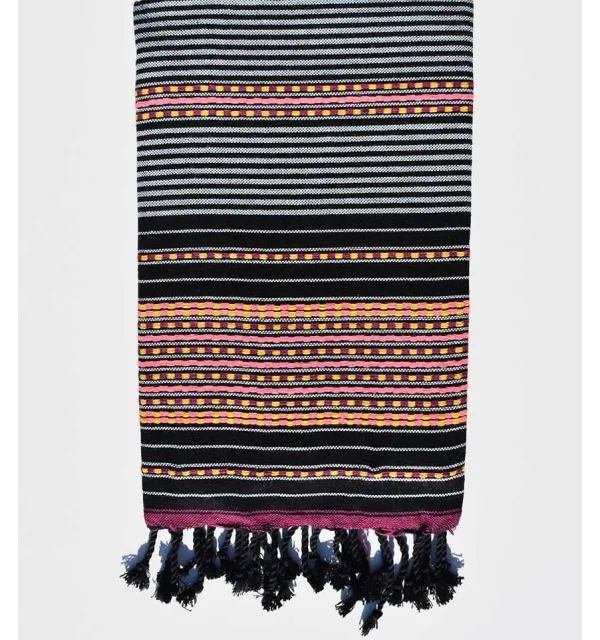 black arabesque with stripes beach towel Fouta Tunisia - 1