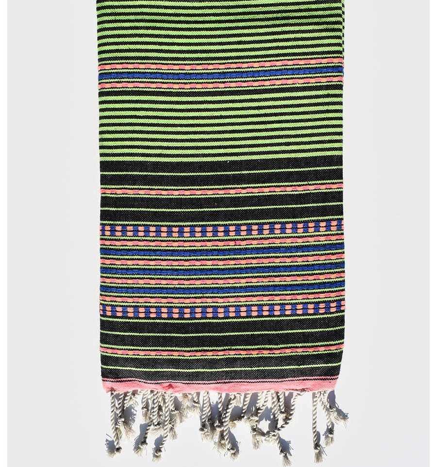 Arabesque green striped black fouta Fouta Tunisia - 1
