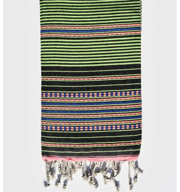Arabesque green striped black fouta Fouta Tunisia - 1