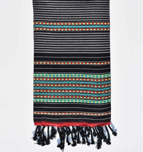 Beach Towel arabesque striped black Fouta Tunisia - 1