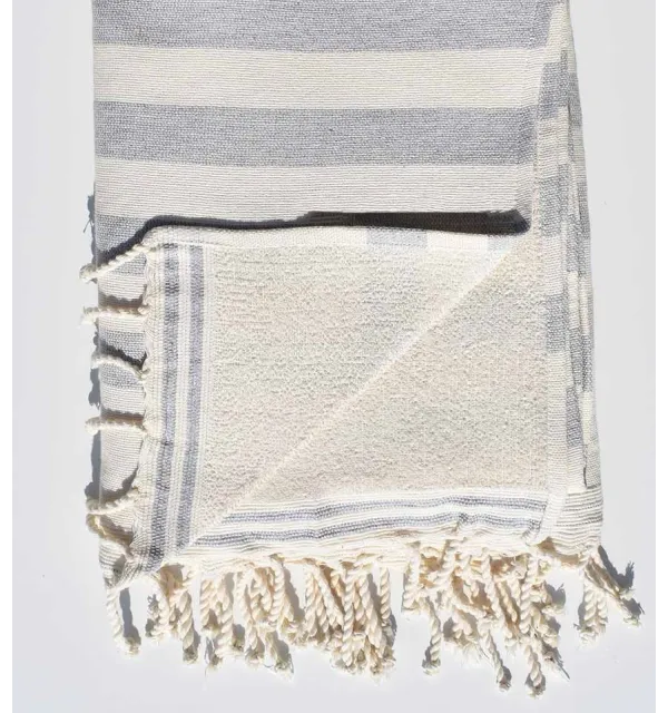 cream white and grey beach towel sponge Fouta Tunisia - 2