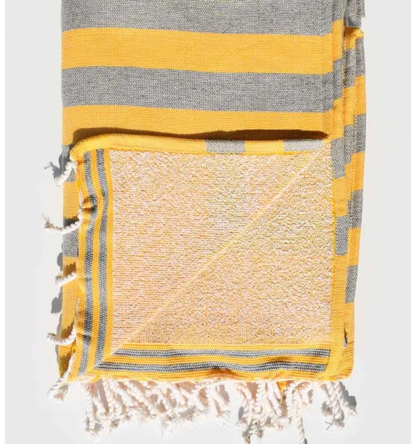 Yellow and gray beach towel sponge Fouta Tunisia - 2