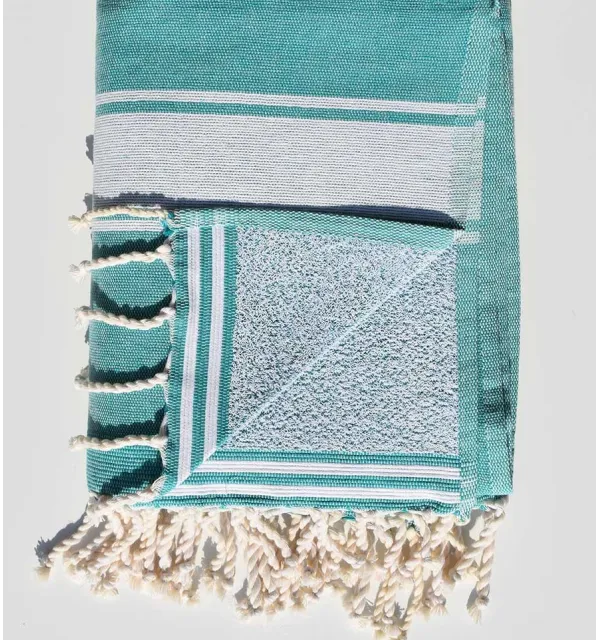 Teal green beach towel sponge Fouta Tunisia - 2