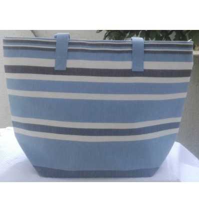 Light blue, mineral blue, white and black gray beach bag