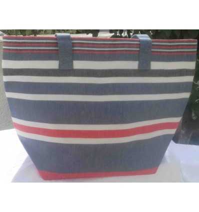 Red, mineral blue, white and black gray Beach bag