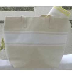 Light beige beach bag with white stripes Fouta Tunisia - 1 2