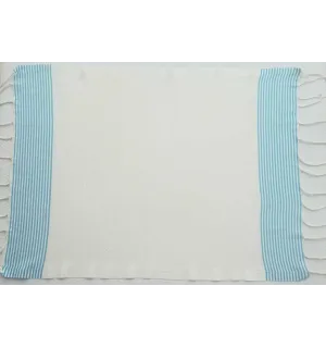 Set of 10 cream white napkins with azure stripes Fouta Tunisia - 1 2