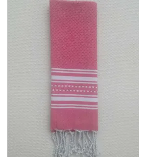 Pink and white mini towel Fouta Tunisia - 1 2