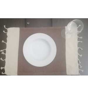 Cream and brown white mini towel Fouta Tunisia - 1